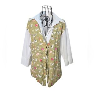 Vintage Button-front blouse with vest-style panel